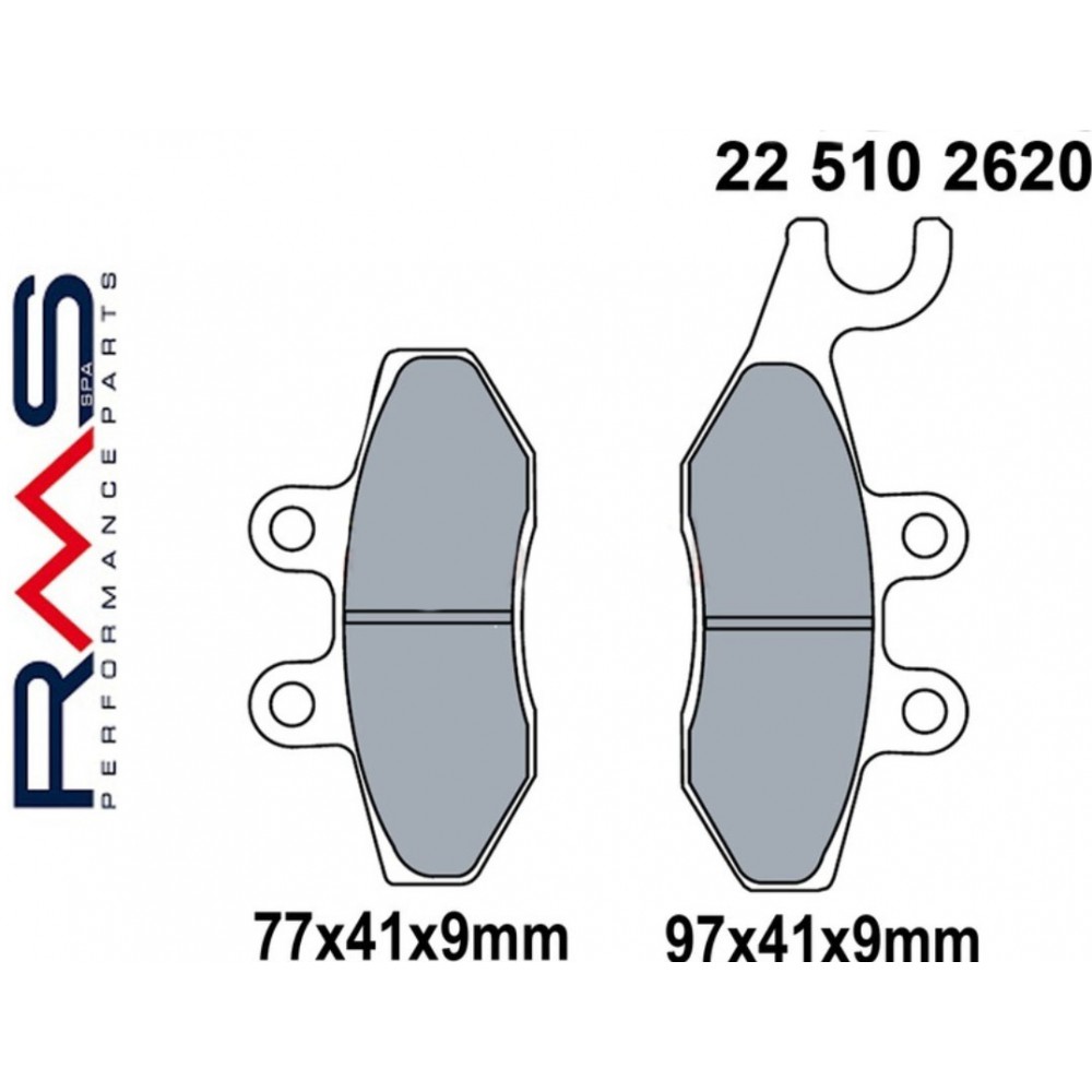 Stabdžių kaladėlės RMS 22 510 2620 (FA353, MCB744) - APRILIA Sport City; GILERA Dna, Fuoco, GP, Nexus, Runner; PEUGEOT Geopolis, Satelis; PIAGGIO Beverly, Carnaby, Fly, Hexagon, MP3, X7, X8, X9, XEvo; V